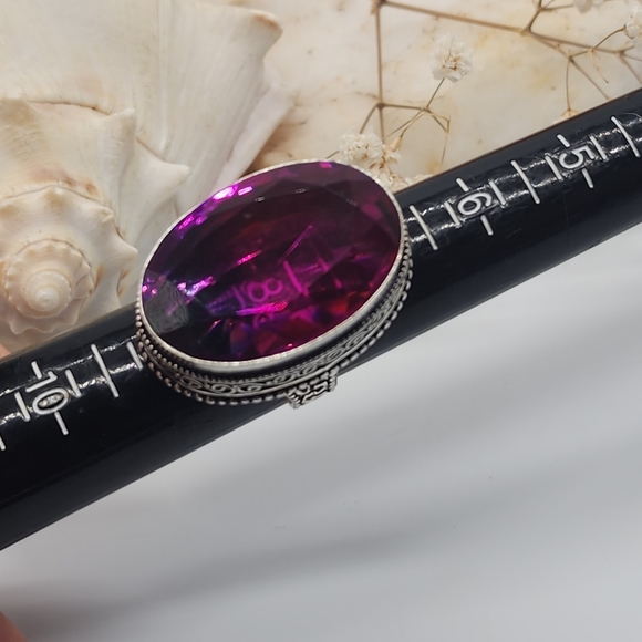 Large Silver Ring Bright Large Pink Spinel Stone - Picture 14 of 15